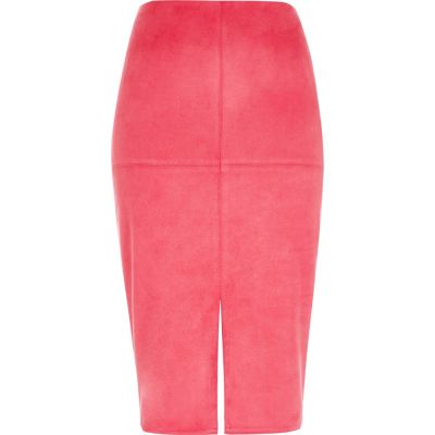 Bright pink faux suede pencil skirt